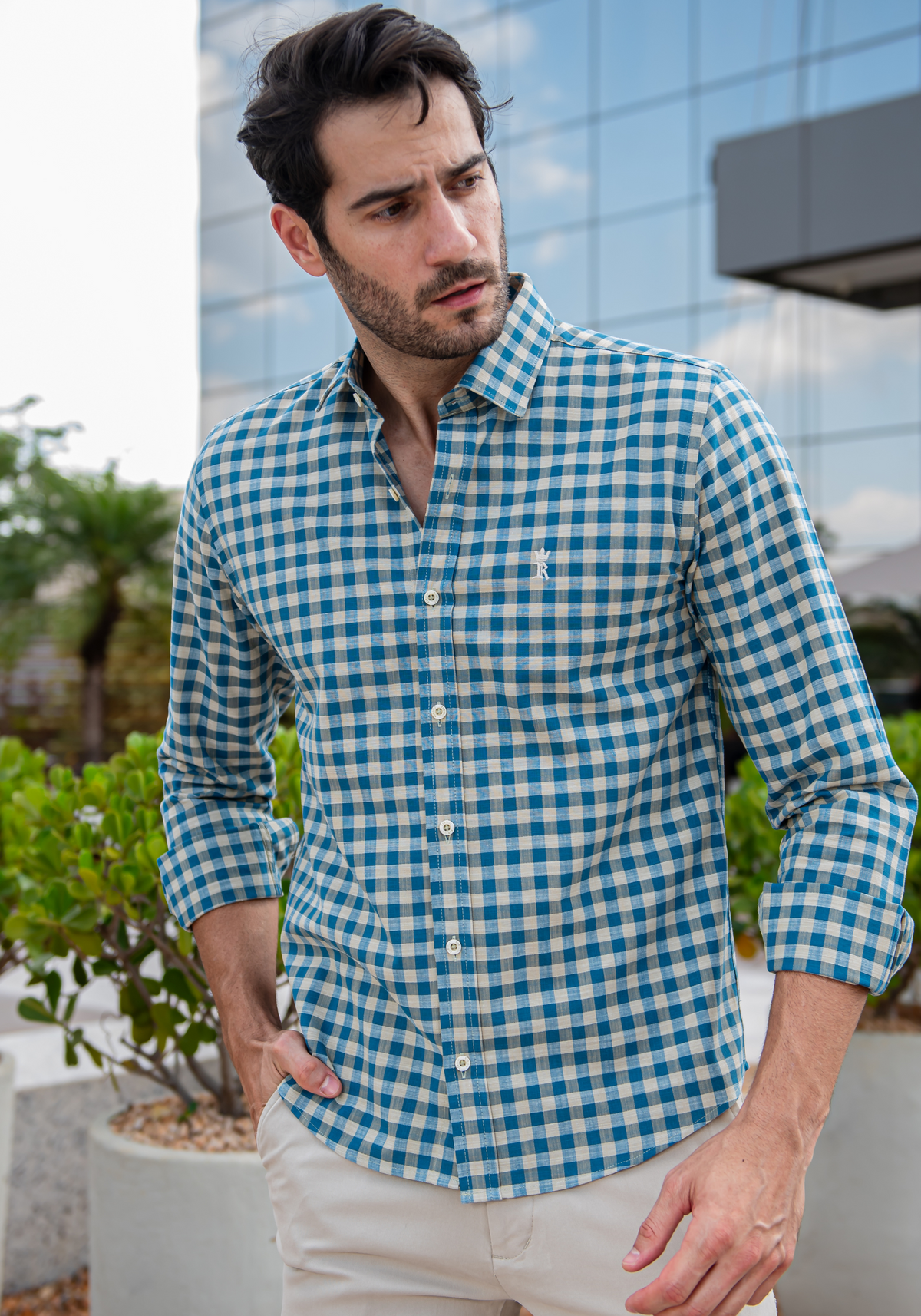 CAMISA SLIM XADREZ SLUB FIO 60 M/L